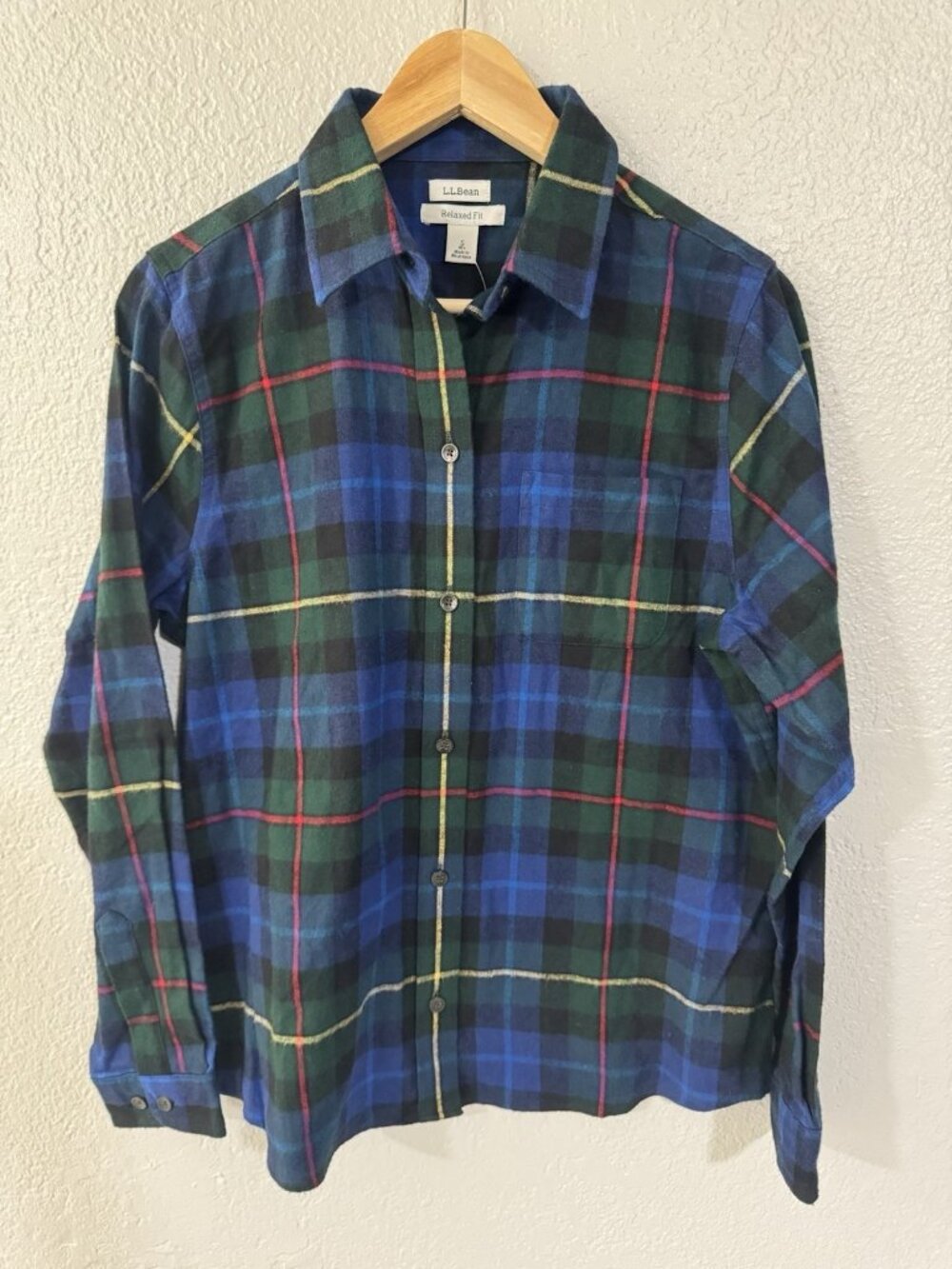 LL Bean Women's Small Scotch Plaid Flannel Shirt, Tunic Length Relax Fit